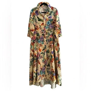 Anjuna Luxury Floral Beaded High Low Button Front Maxi Dress Size Large